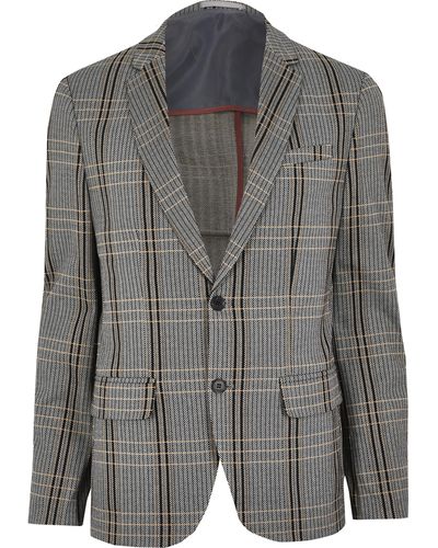 River Island Herringbone Check Blazer - Grey