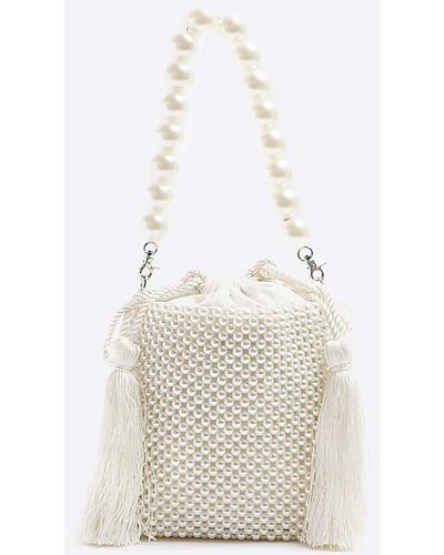 River Island Beaded Bucket Shoulder Bag - White