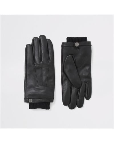 River Island Leather Cuffed Gloves - Black