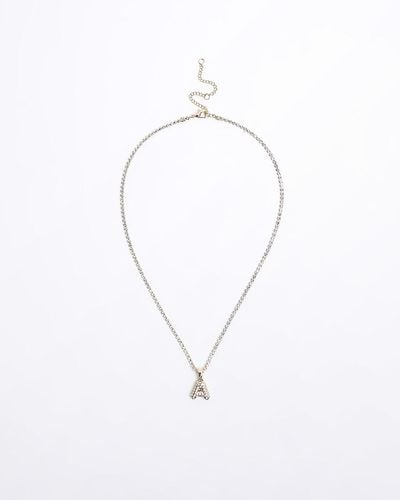 River Island Gold A Initial Necklace - White