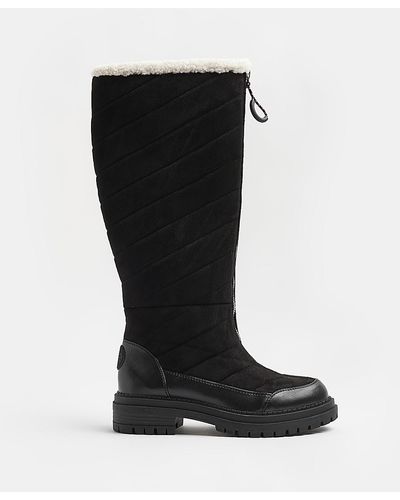River Island Black Quilted High Leg Boots