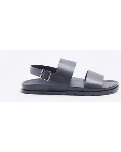 River Island Black Leather Double Strap Sandals - White