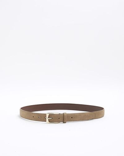 River Island Stone Faux Leather Suede Belt - White