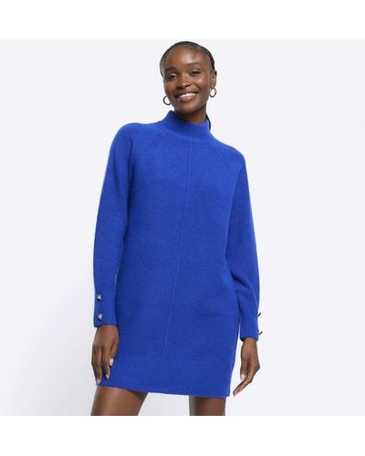River Island Blue Knitted Cosy Jumper Mini Dress