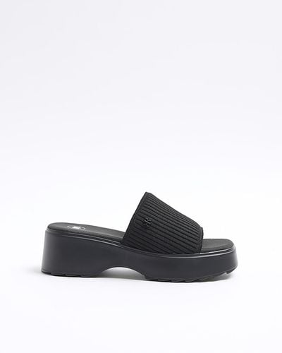 River Island Knit Flatform Sandals - Black