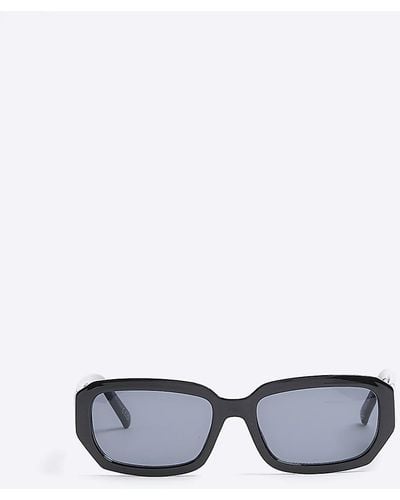 River Island Black Plastic Rectangle Sunglasses - White