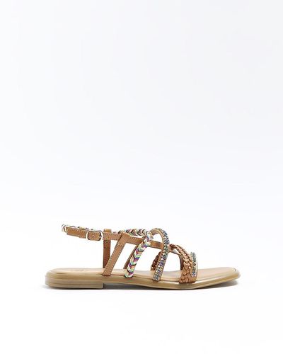 River Island Embellished Flat Sandals - White