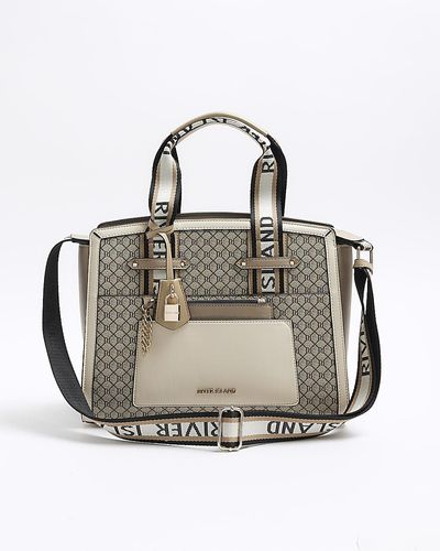 River Island Beige Ri Monogram Tote Bag - Metallic