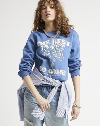 River Island The Best Is Yet To Come Sweatshirt - Blue