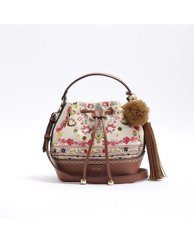 River Island Embroidered Bucket Bag - Pink
