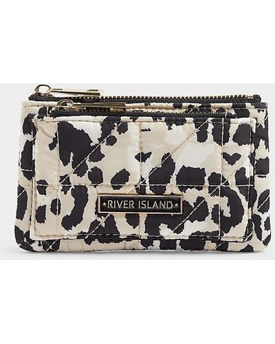 River Island Leopard Print Quilted Pouch Purse - Natural