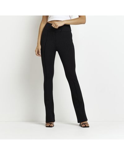 River Island Ponte Striped Straight Trousers - Blue