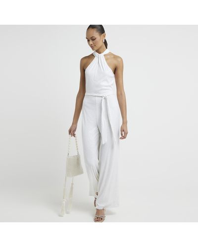 River Island White Sequin Halter Neck Jumpsuit