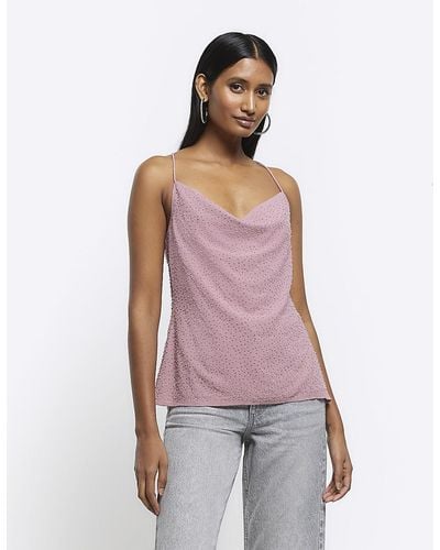 River Island Pink Beaded Cowl Neck Cami Top - Purple