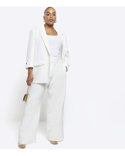 River Island Pleated Wide Leg Trousers - White