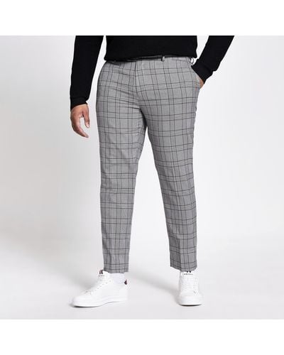 River Island Big And Tall Check Smart Trousers - Grey