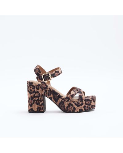 River Island Brown Strap Leopard Print Platform Sandals - Pink