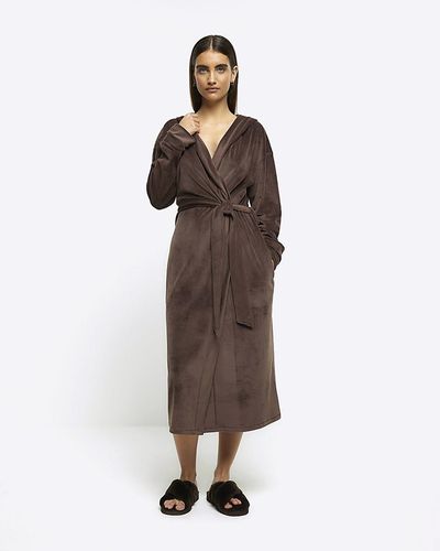 River Island Brown Soft Hooded Dressing Gown