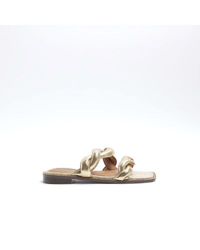 River Island Leather Twisted Strap Mule Sandals - Metallic