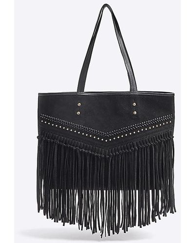 River Island Black Leather Studded Shopper Bag