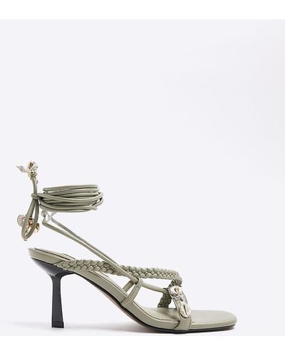 River Island Green Shell Detail Lace Up Heeled Sandals - White