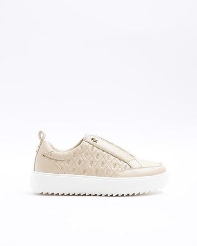 River Island Beige Embossed Ri Monogram Sneakers - White