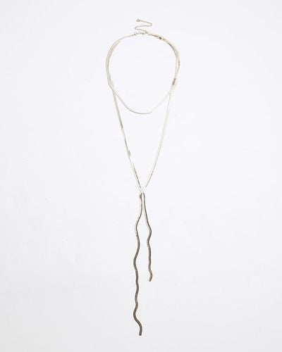 River Island Rose Gold Sleek Multirow Necklace - White