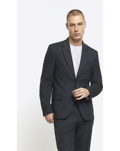 River Island Grey Slim Fit Suit Jacket - Blue