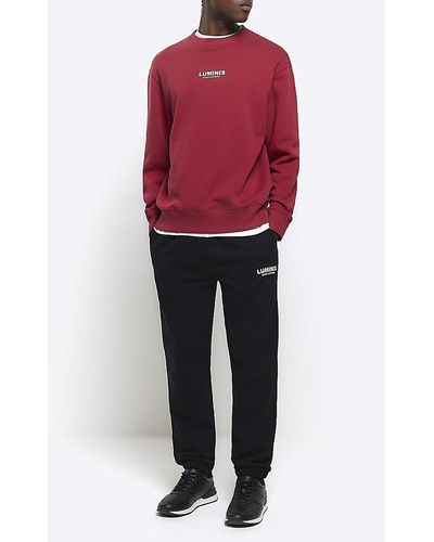 River Island Black Regular Fit Graphic Joggers - Red