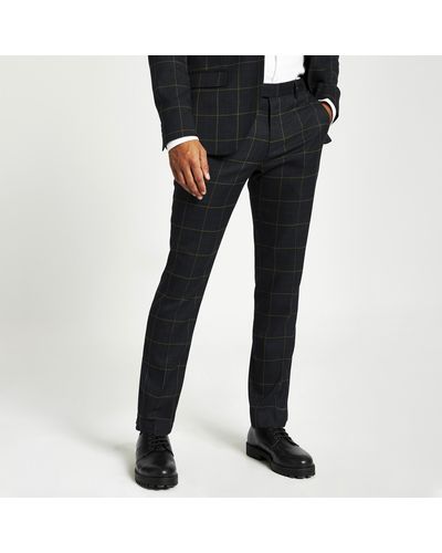 River Island Check Skinny Fit Suit Pants - Green