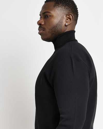 River Island Big & Tall Black Slim Fit Roll Neck Jumper - Blue