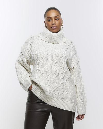 River Island Plus Cream Oversized Cable Knit Sweater - White