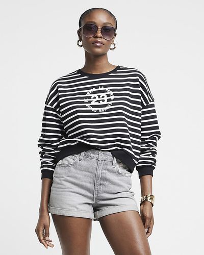 River Island Black Stripe Paris Crop Sweatshirt