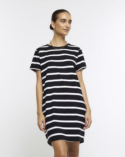 River Island Black Stripe T-shirt Mini Dress - White