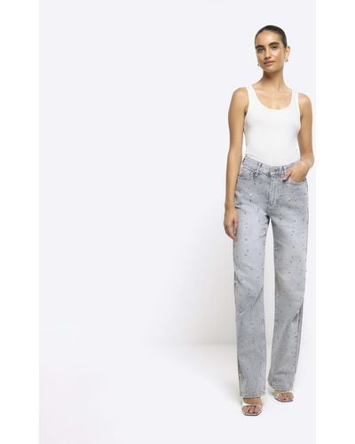 River Island Embellished Relaxed Straight Jeans - White