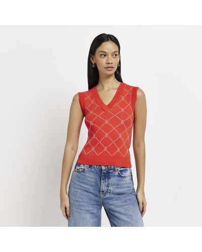 River Island Red Heart Knit Sleeveless Top