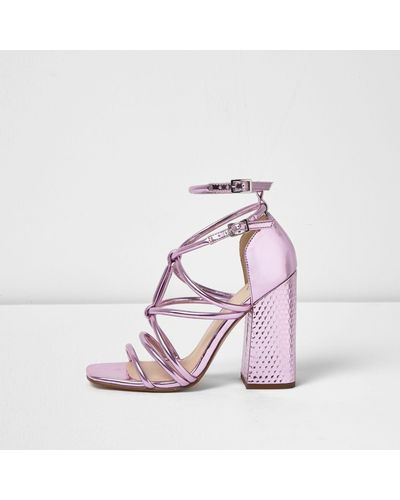River Island Metallic Pink Strappy Block Heel Sandals