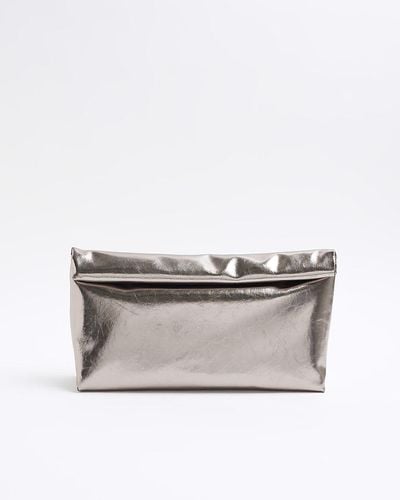 River Island Silver Roll Top Clutch Bag - Grey