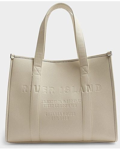 River Island Cream Faux Leather Embossed Shopper Bag - Natural