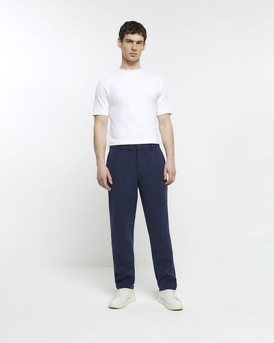 River Island Navy Slim Fit Textured Smart Pants - Blue