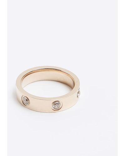 River Island Rose Gold Stainless Steel Diamante Ring - White