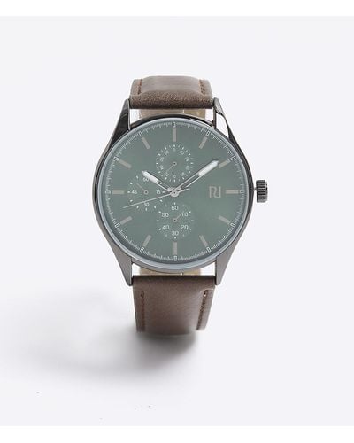 River Island Black Faux Leather Watch - Gray