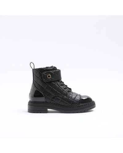 River Island Black Quilted Lace Up Boots