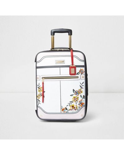 River Island White Floral Embroidered Cabin Suitcase