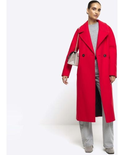 River Island Red Wool Blend Oversized Coat