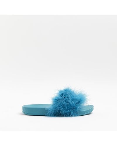 River Island Feather Sliders - Blue