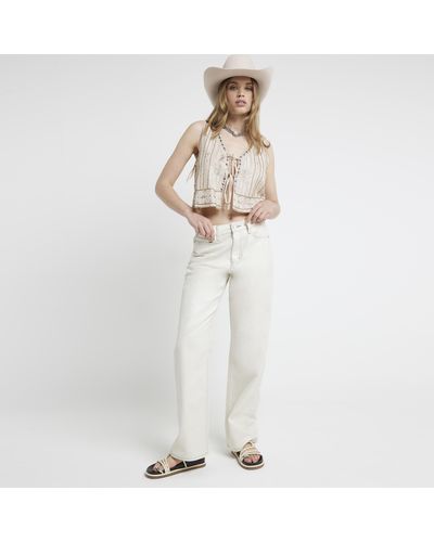 River Island Glitter Relaxed Straight Jeans - White