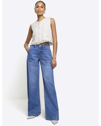River Island Mid Rise baggy Wide Leg Jeans - Blue