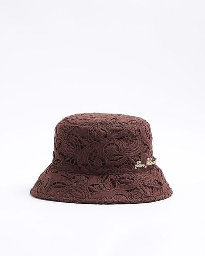 River Island Brown Crochet Bucket Hat
