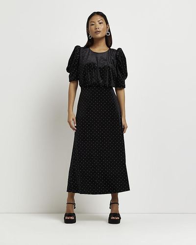 River Island Petite Black Velvet Studded Midi Dress